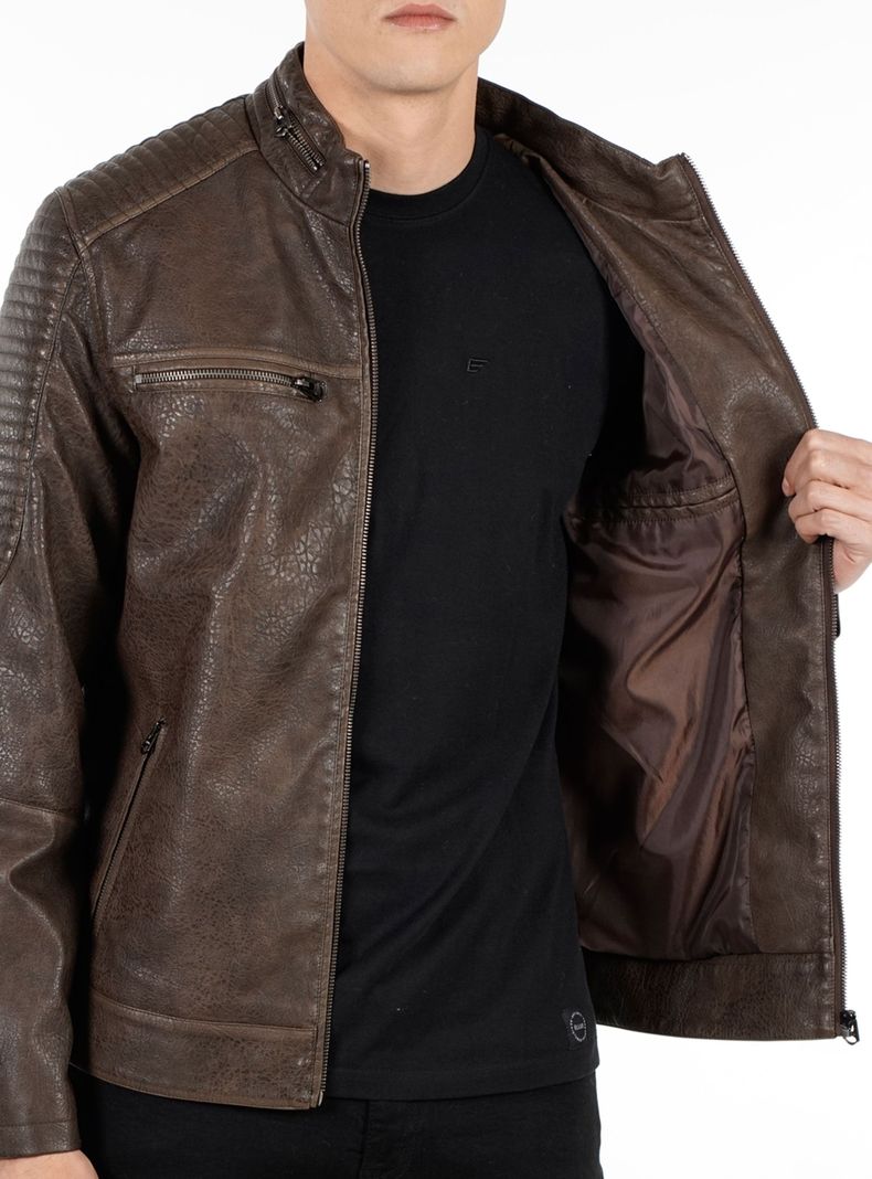 Chaqueta Cuero Ecológico Rider Dark Brown-2