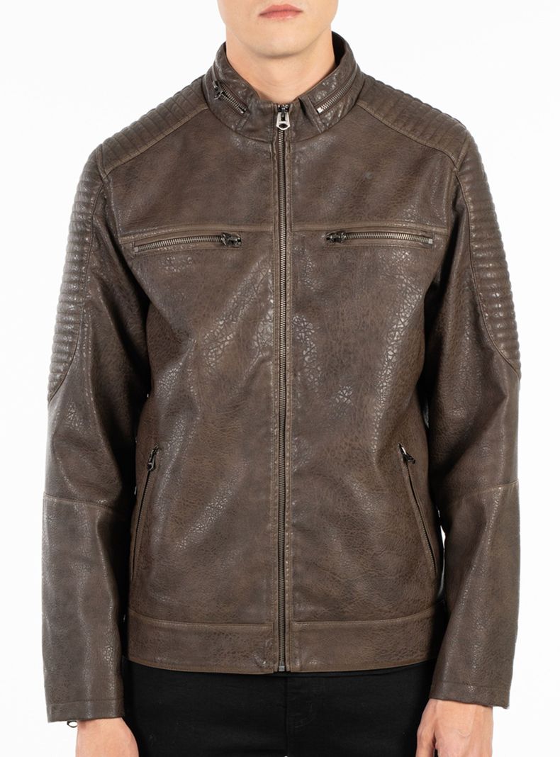 Chaqueta Cuero Ecológico Rider Dark Brown-0