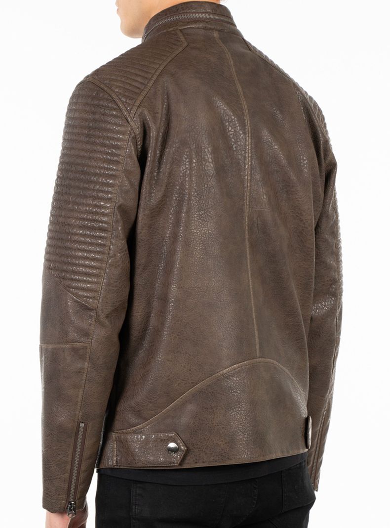 Chaqueta Cuero Ecológico Rider Dark Brown-1