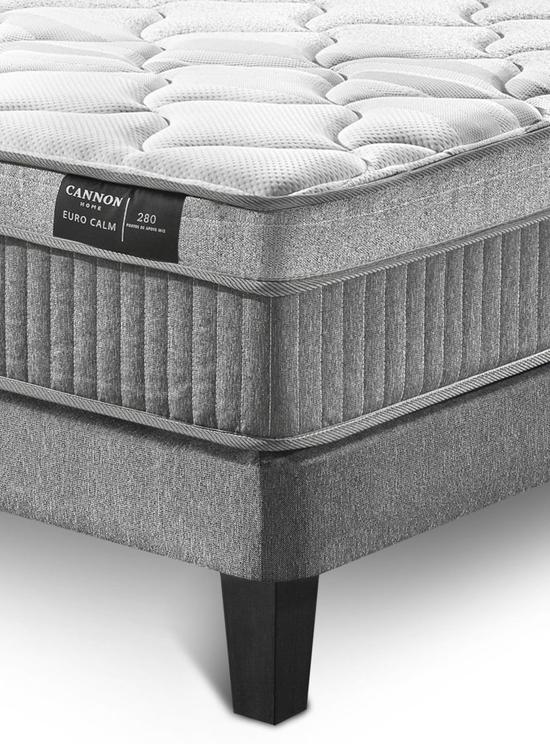 Cama Europea 2 Plazas Euro Calm + Respaldo Wall Marengo-4