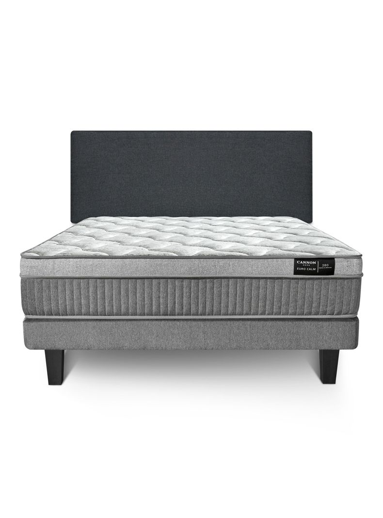 Cama Europea 2 Plazas Euro Calm + Respaldo Wall Marengo-1