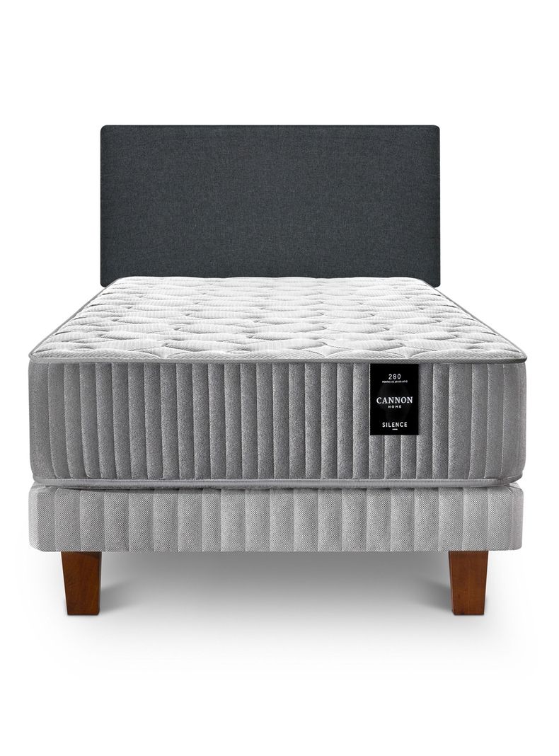 Cama Europea 1.5 Plazas Silence + Respaldo Wall Marengo-1