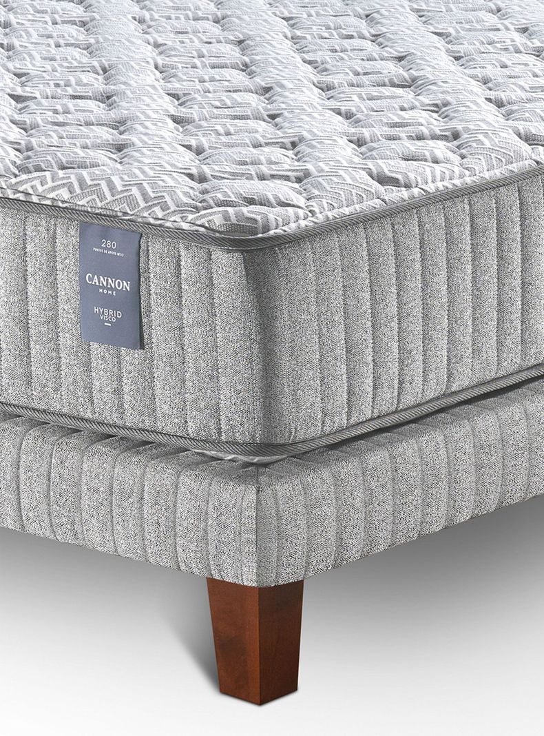 Cama Europea 2 Plazas Hybrid Visco + Respaldo Wall Marengo-4