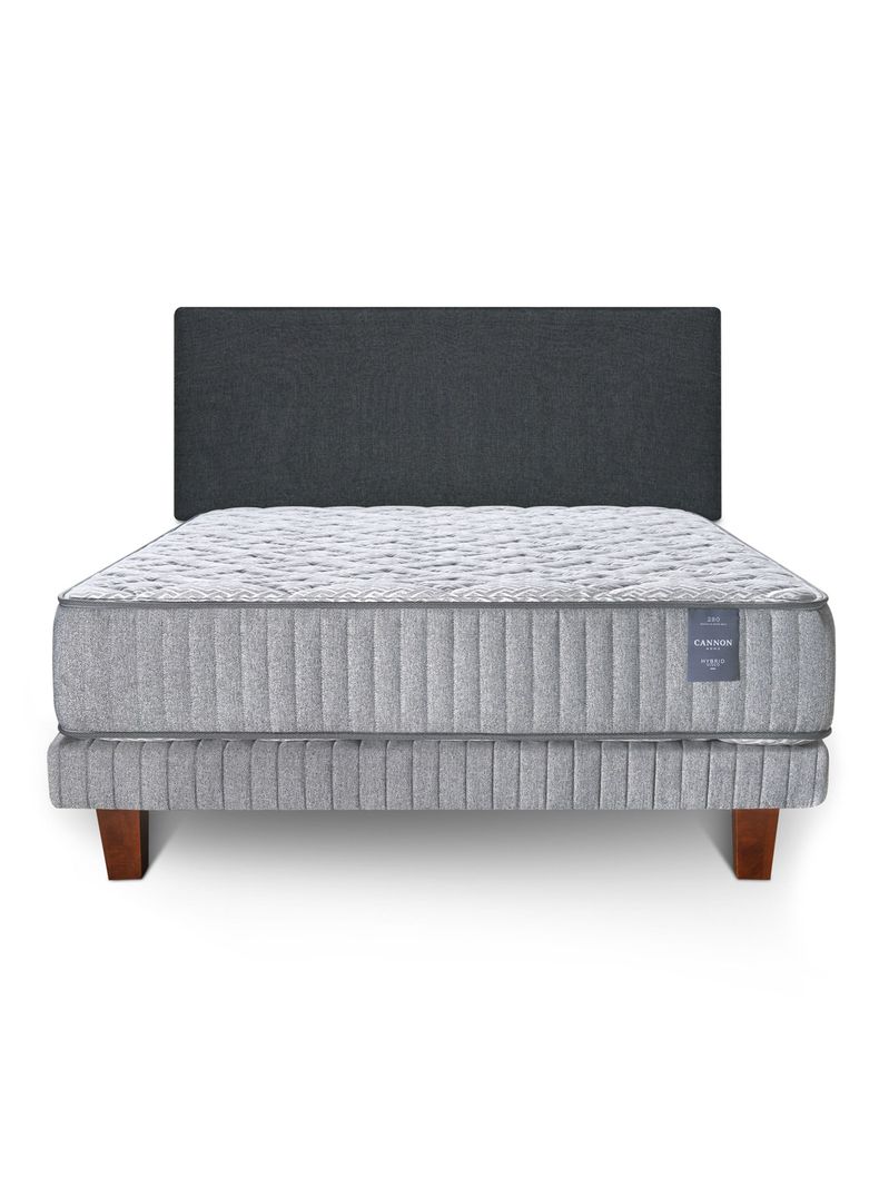 Cama Europea 2 Plazas Hybrid Visco + Respaldo Wall Marengo-1