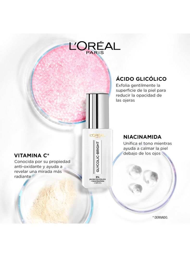 L’Oréal Paris Sérum de Ojos Glycolic Bright [3% Ácido Glicólico + Vitamina CG + Niacinamida] 20g-3