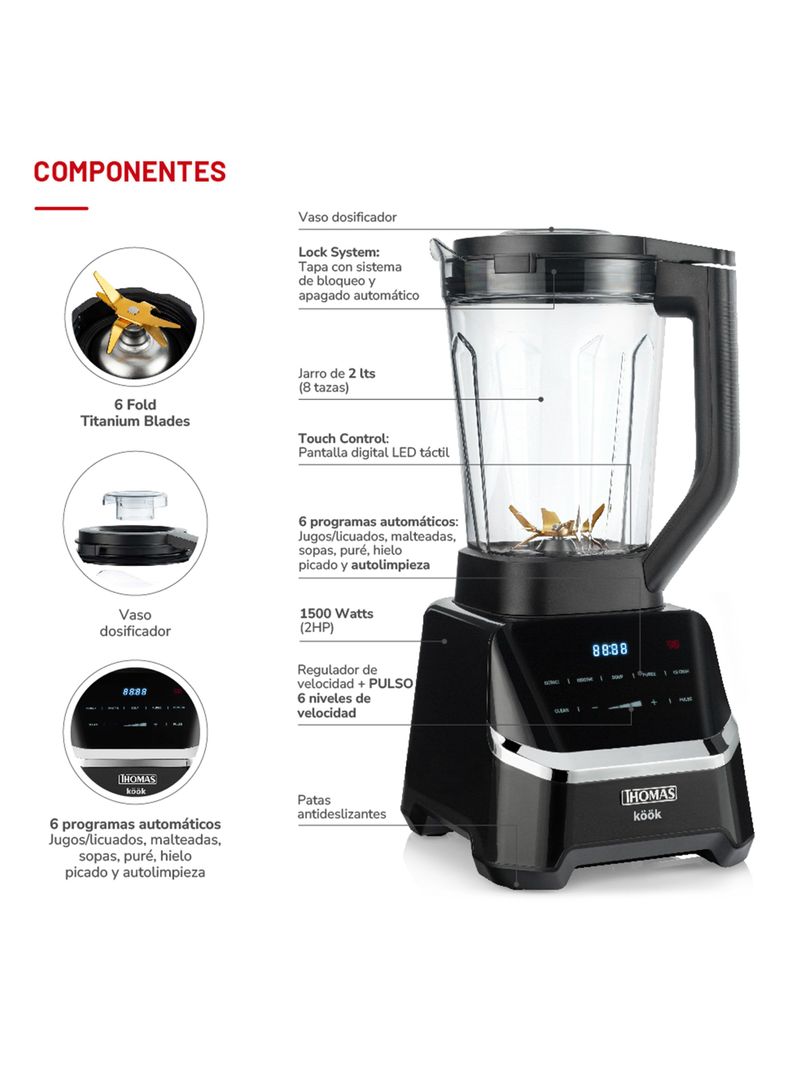 Licuadora 1500W Kook Pro 2HP TH-860D-1