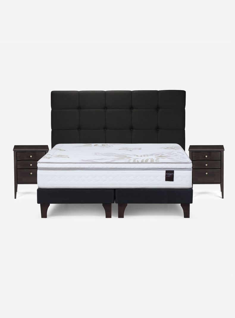 Cama Europea Art 4 2 Plazas Base Dividida + Set Muebles Issey Grafito-1