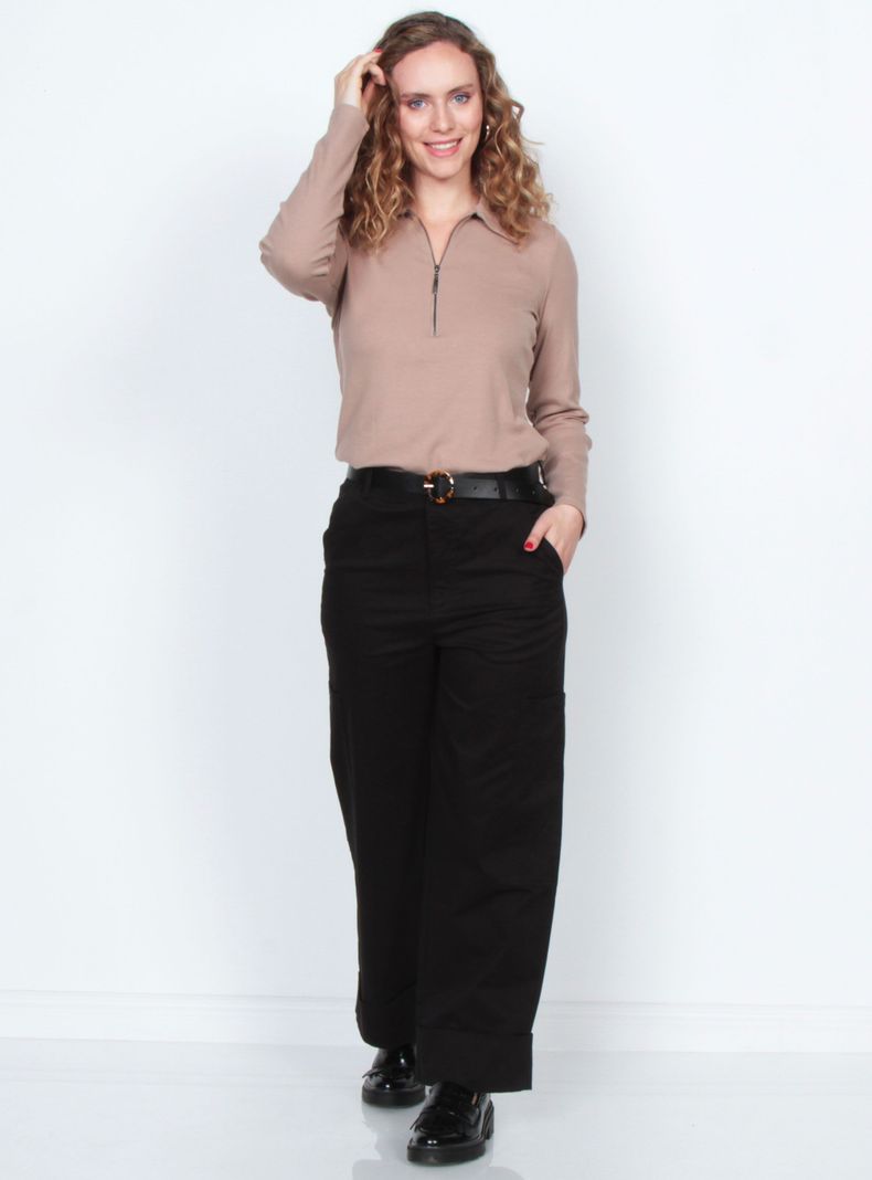 Pantalón Cargo Tiro Alto Pretina Básica con Basta Doblada-3