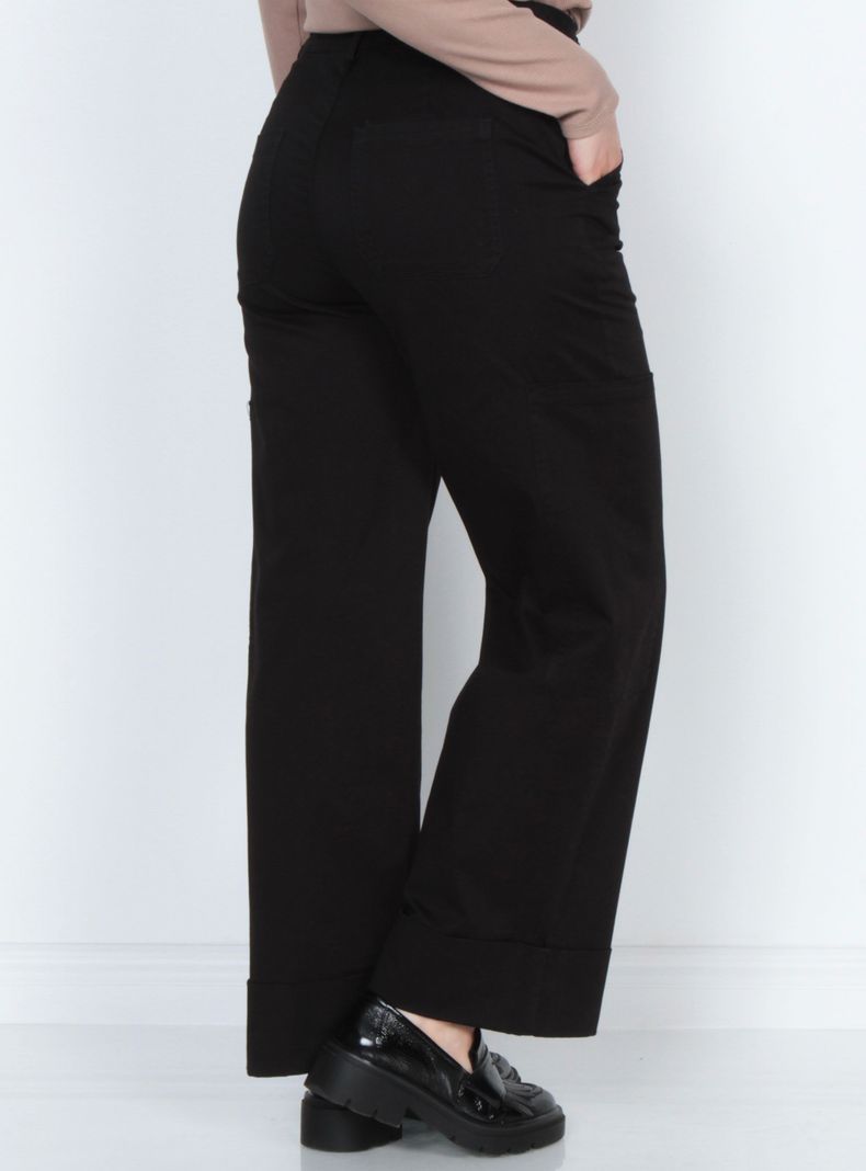 Pantalón Cargo Tiro Alto Pretina Básica con Basta Doblada-1