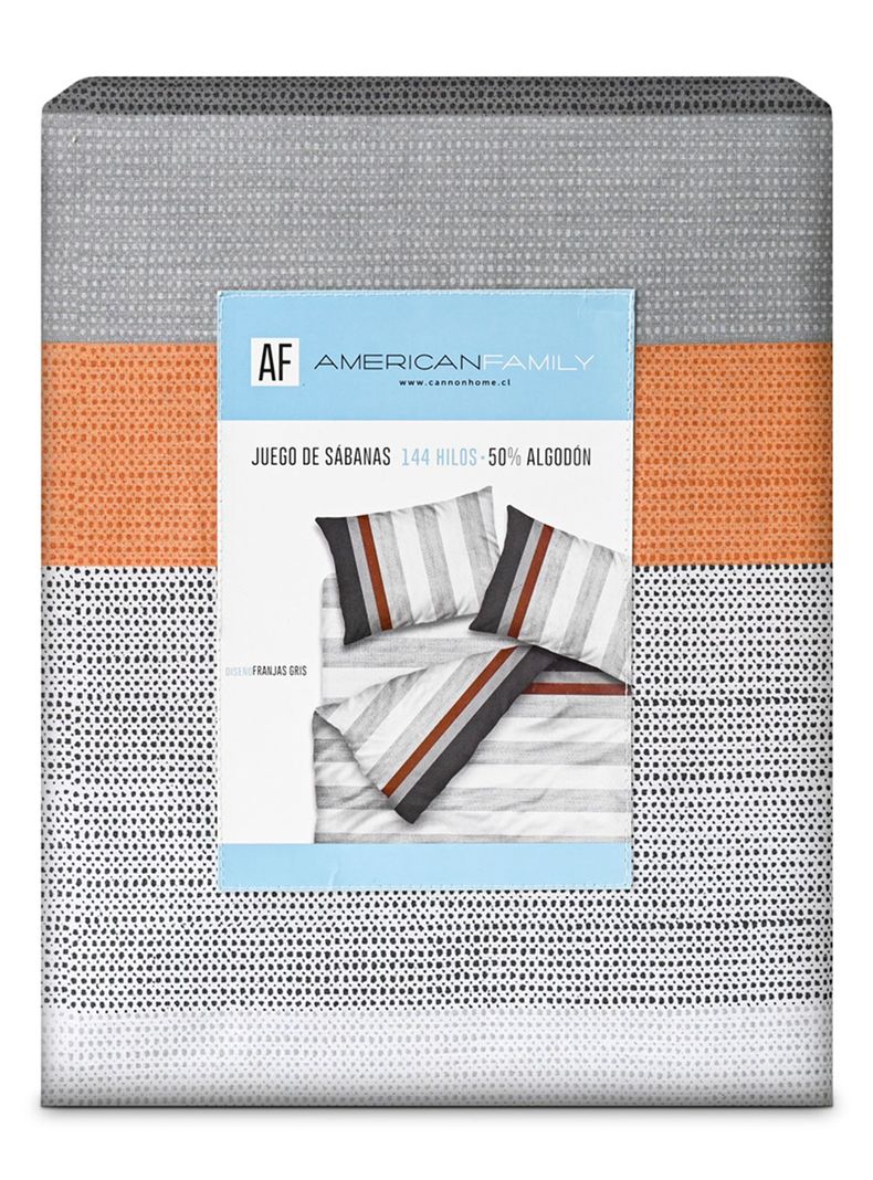 Sábanas Franjas 1.5 Plazas 144 Hilos Gris-3