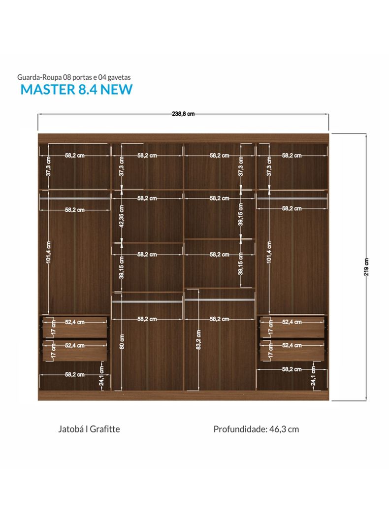 Clóset Master Vip 8 Puertas 4 Cajones Jatoba/Grafito-1
