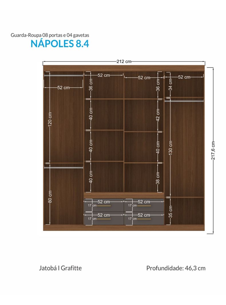Clóset Napoles 8 Puertas 4 Cajones Jatoba/Grafito-1