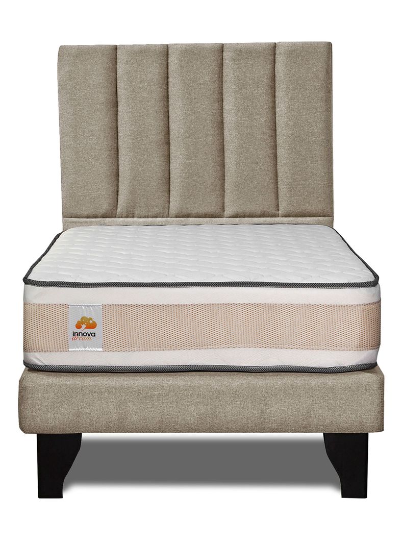 Colchón Premium + Respaldo + Base 1.5 Plazas Beige Monza-2