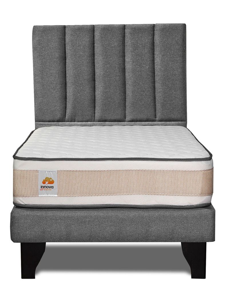Colchón Premium + Respaldo + Base 1.5 Plazas Gris Monza-2
