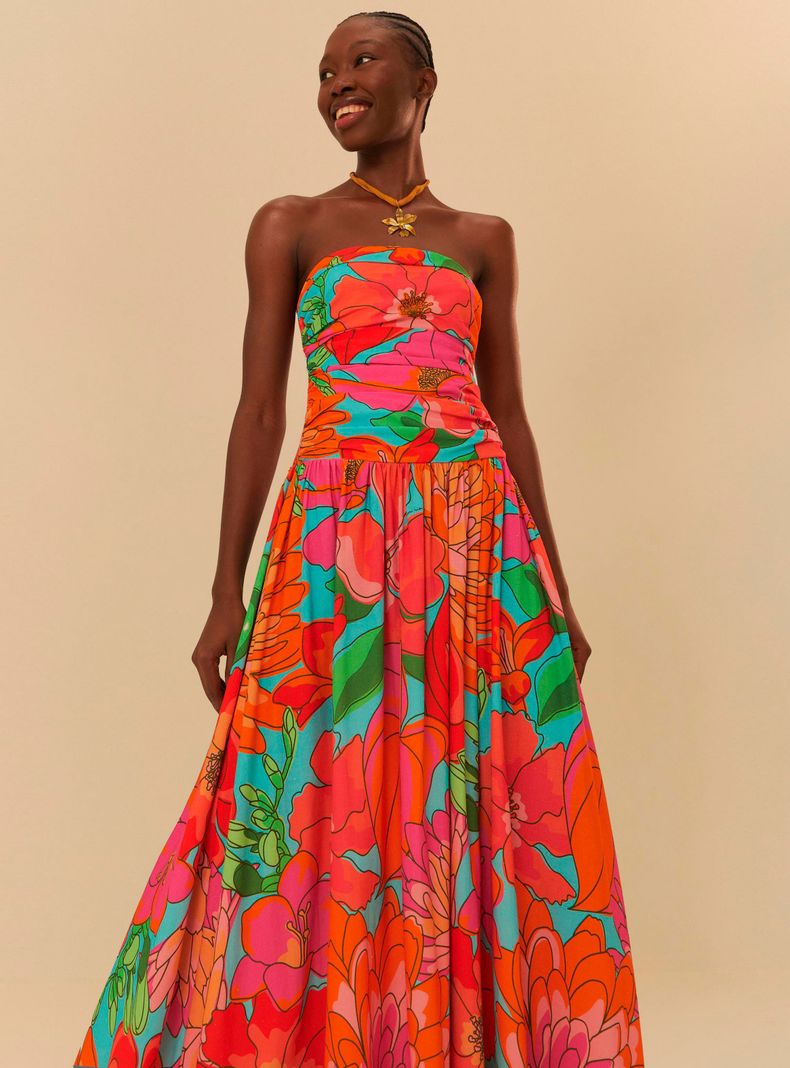 Vestido Strapless Flores-2