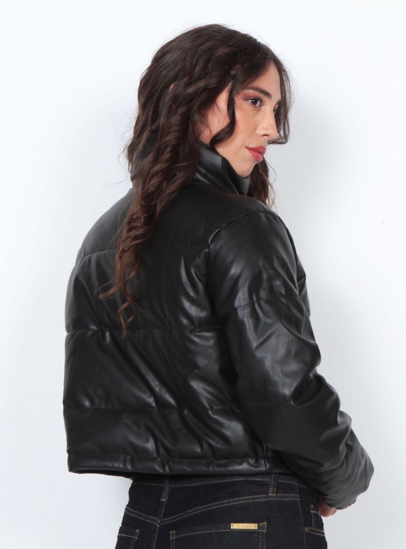 Parka Pufefer Eco Cuero Cropped con Cintura Ajustable-1
