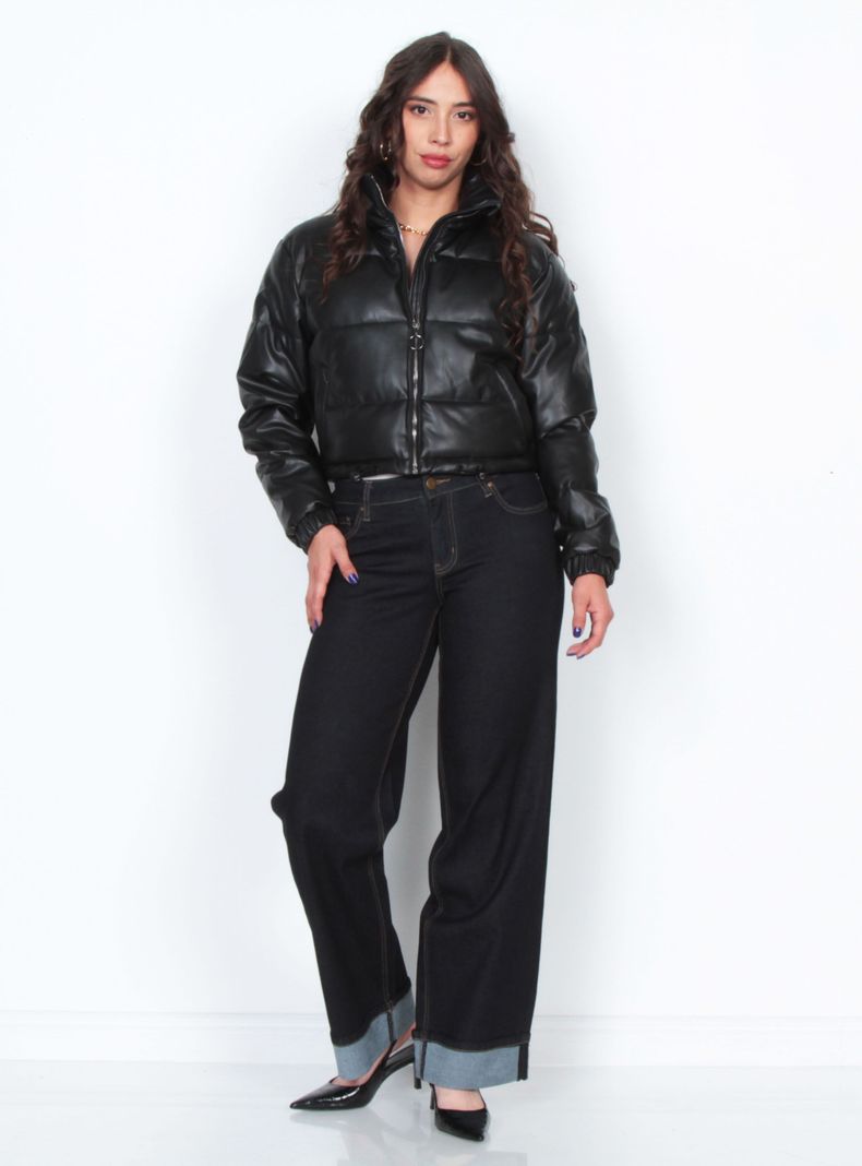 Parka Pufefer Eco Cuero Cropped con Cintura Ajustable-3
