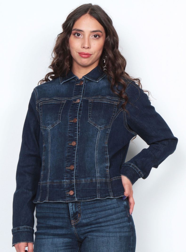 Chaqueta Manga Larga Denim con Bolsillos-0