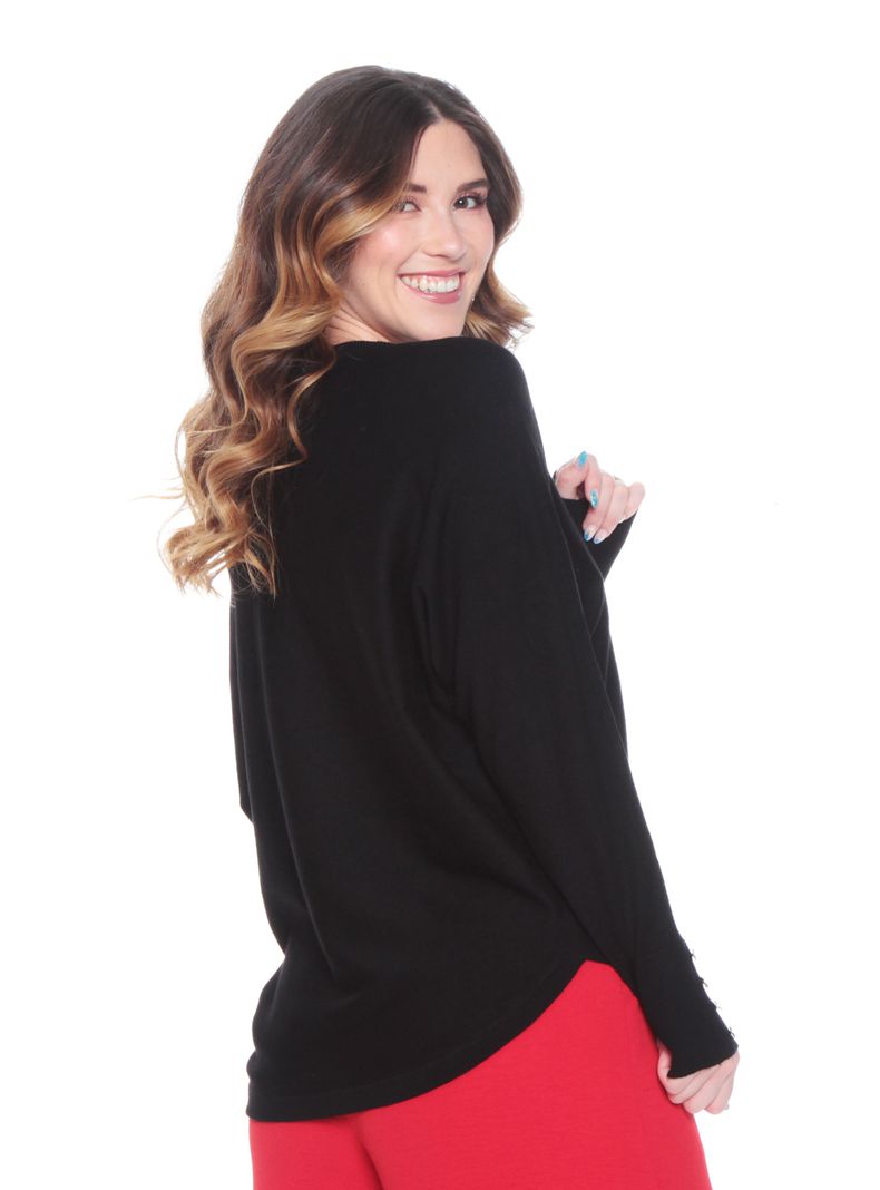 Sweater Sólido Escote Redondo Detalle Puños-1