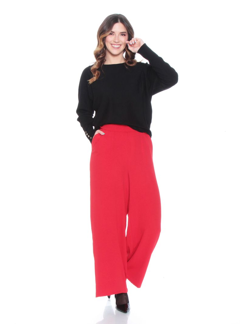 Sweater Sólido Escote Redondo Detalle Puños-3