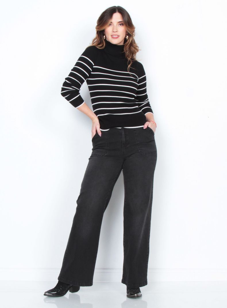 Sweater Manga Larga Listada con Cuello Alto-3