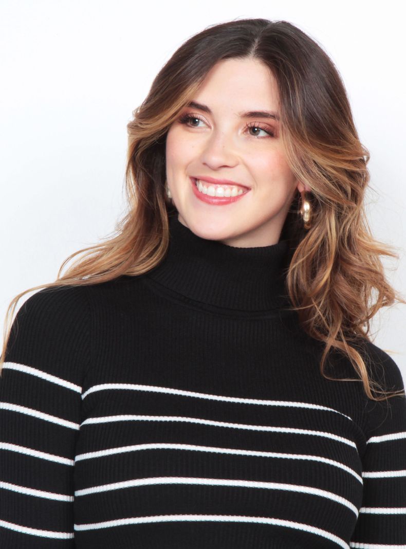 Sweater Manga Larga Listada con Cuello Alto-2