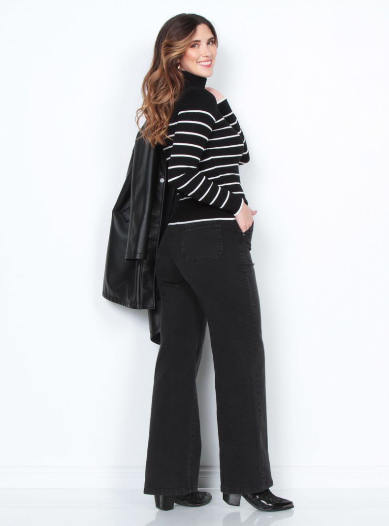 Sweater Manga Larga Listada con Cuello Alto-4