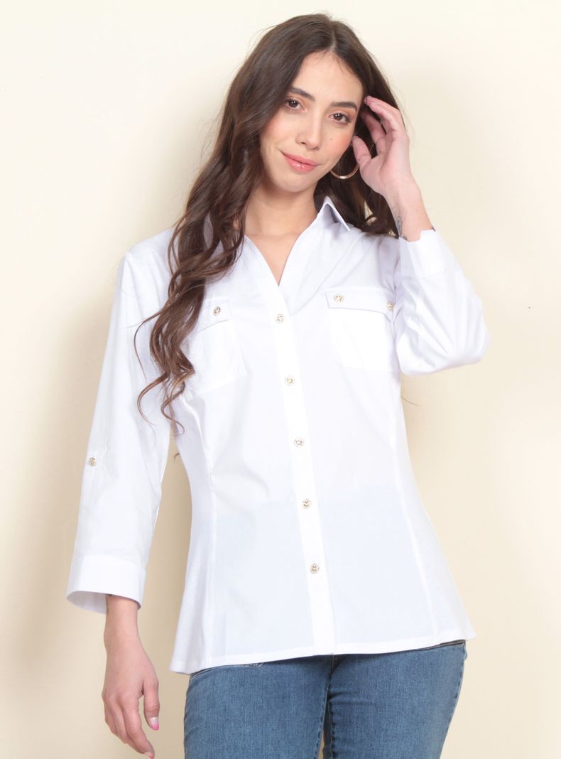 Blusa Manga 3/4 Abotonada en Delantero Tapetas-0