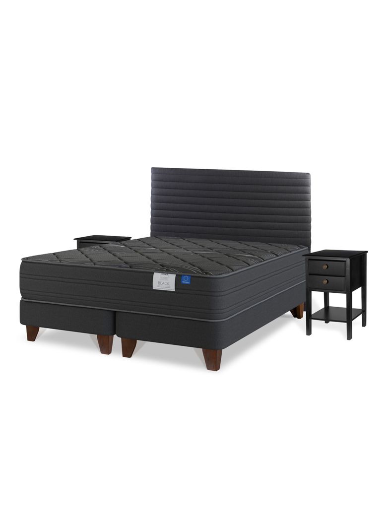Cama Europea Black 2 Plazas 150 x 200 cm + Respaldo Modern Gráfito + Velador Rover-0