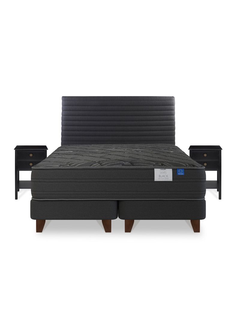 Cama Europea Black 2 Plazas 150 x 200 cm + Respaldo Modern Gráfito + Velador Rover-1