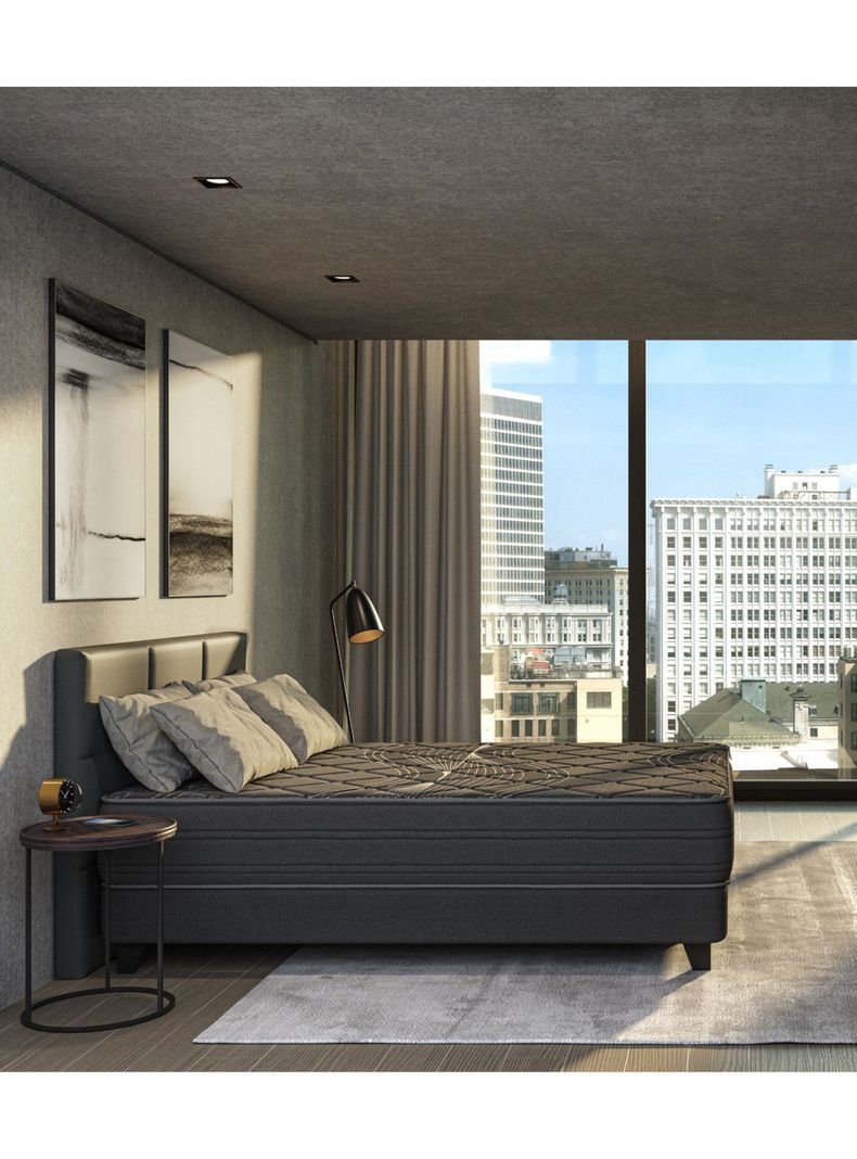 Cama Europea Black King 180 x 200 cm + Respaldo Modern Gráfito-4