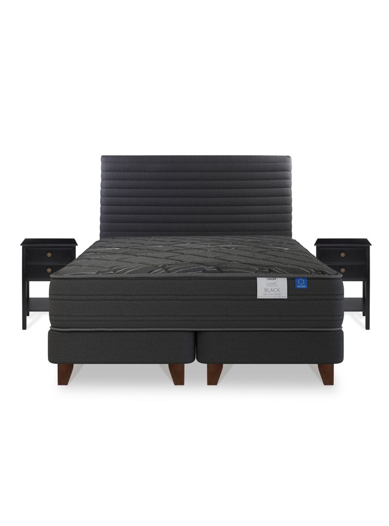Cama Europea Black King 180 x 200 cm + Respaldo Modern Gráfito + Velador Rover-1