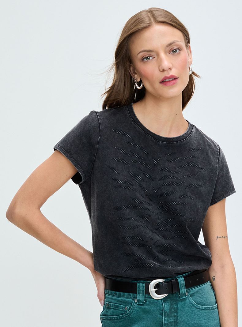 Polera Estampada Corte Regular Básico-0