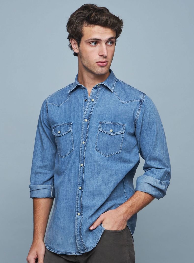 Camisa Casual Manga Larga Denim-0