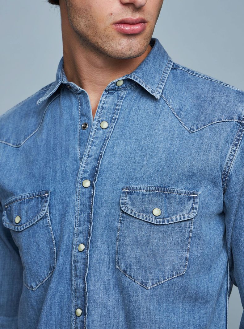 Camisa Casual Manga Larga Denim-2