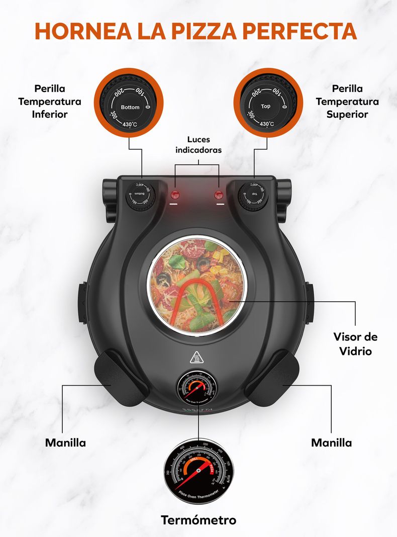 Horno Eléctrico para Pizza 1400W con Visor EK-001-2