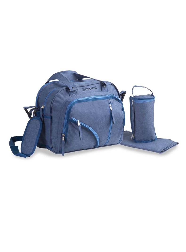 Bolso Maternal con Porta Mamadera & Mudador Azul Bebesit