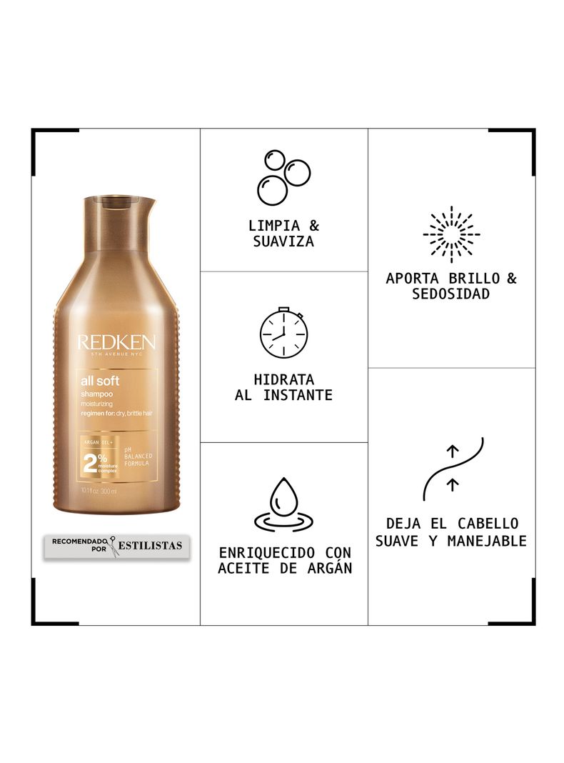 Set Shampoo All Soft 300ml + One United 30ml + Cosmetiquero-1