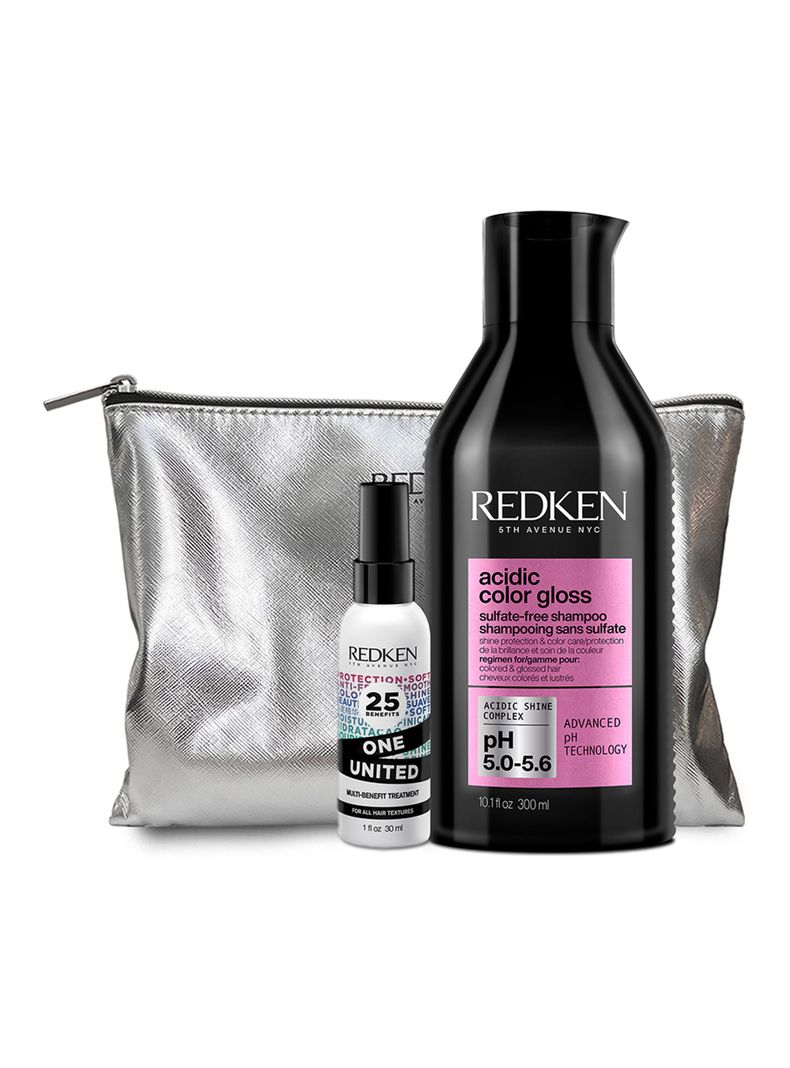 Set Brillo Intenso Cabello con Color Acidic Color Gloss Shampoo Sin Sulfatos 300ml + One United 30ml Redken-0