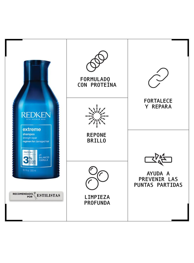 Set Reparacion Cabello Dañado Shampoo Extreme 300ml + Spray One United 30ml Redken-1
