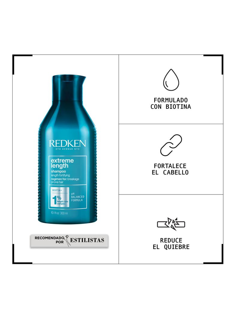 Set Fortalecedor de Largos Cabello Quebradizo Shampoo Extreme Length 300ml + One United 30ml Redken-1