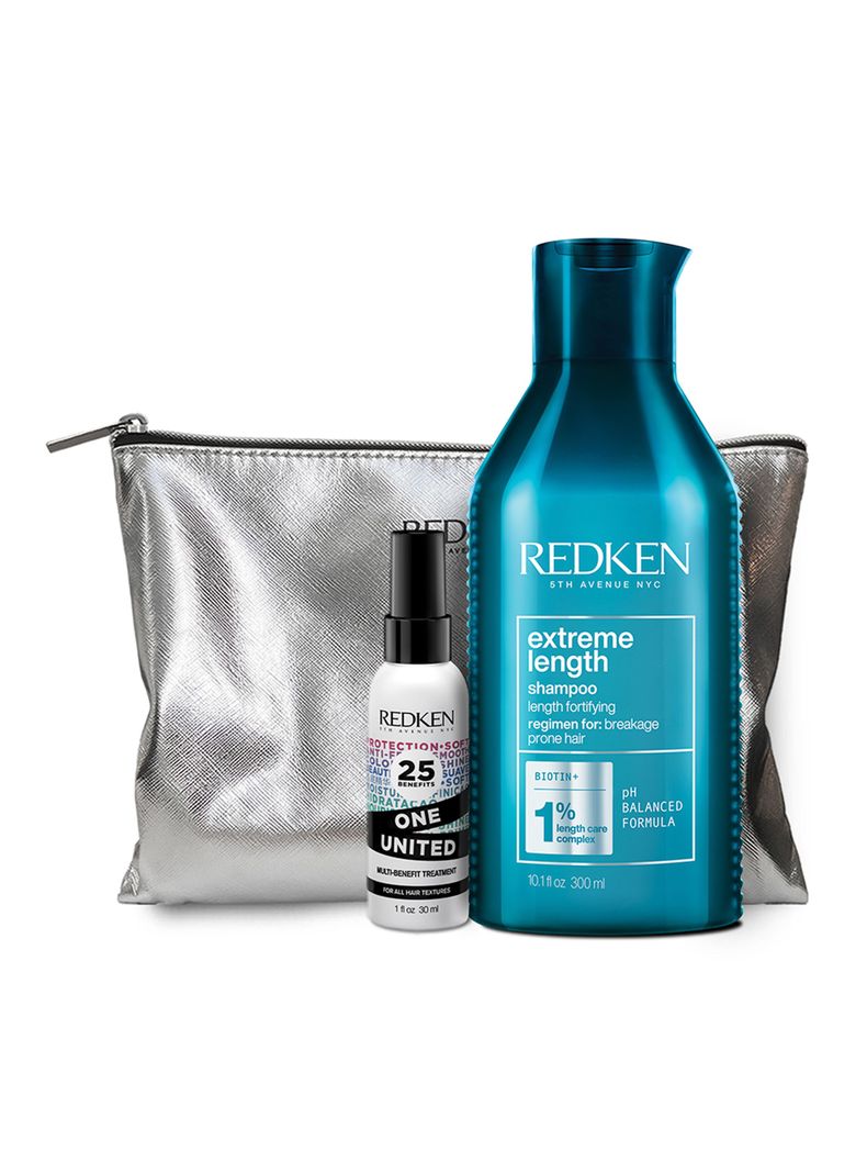 Set Fortalecedor de Largos Cabello Quebradizo Shampoo Extreme Length 300ml + One United 30ml Redken-0
