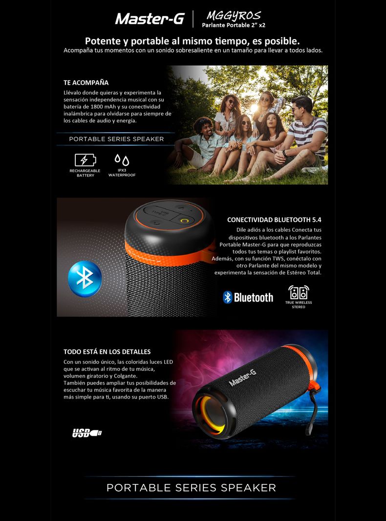 Parlante Portátil Bluetooth 10W RMS MGGYROSB-5
