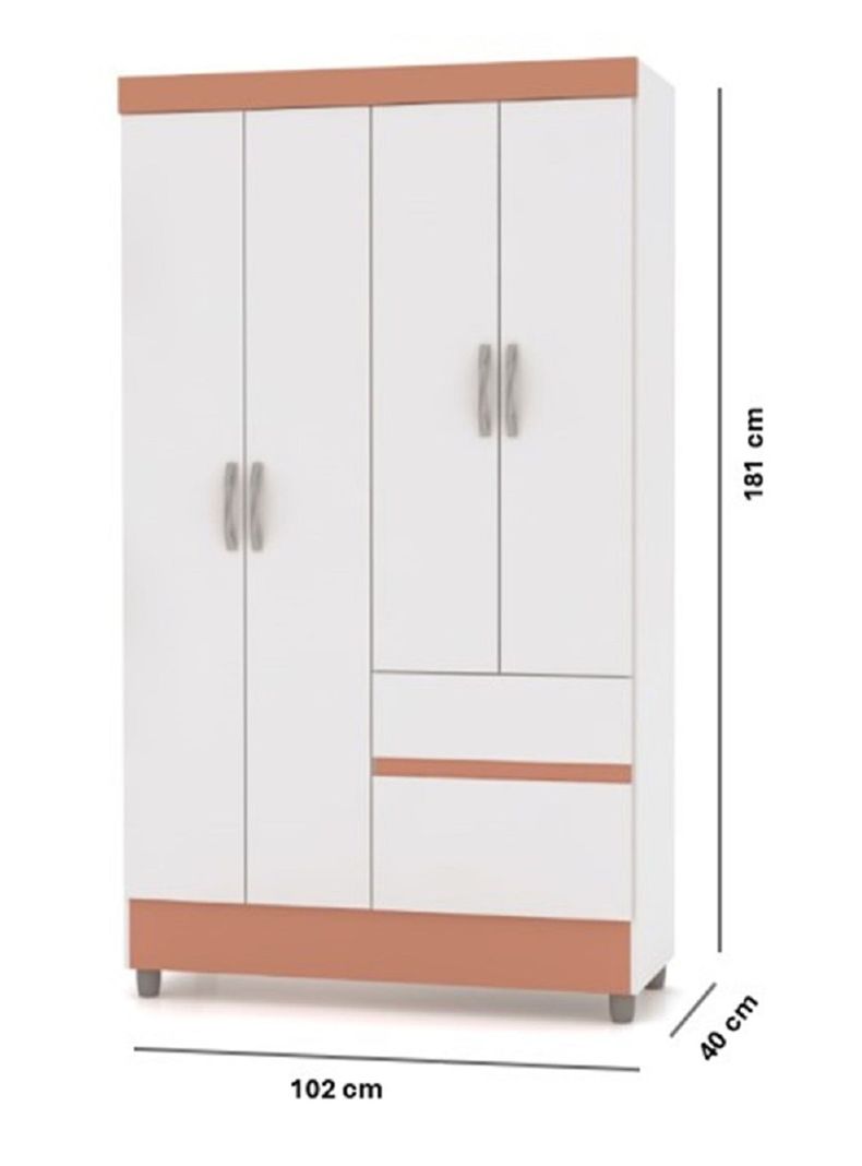 Clóset Ideal 4 Puertas 2 Cajones Blanco Rosa-1