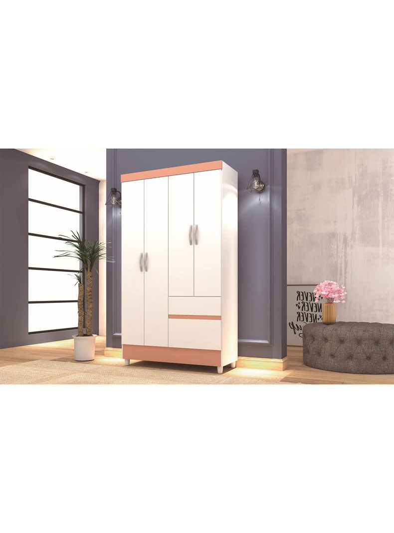 Clóset Ideal 4 Puertas 2 Cajones Blanco Rosa-3