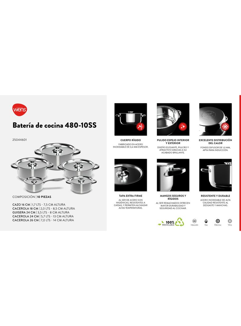 Batería de Cocina 10 Piezas Serie 480-3