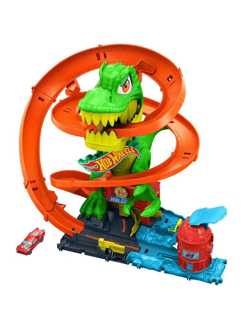 Pista de Juguete T-Rex vs Estación de Bomberos