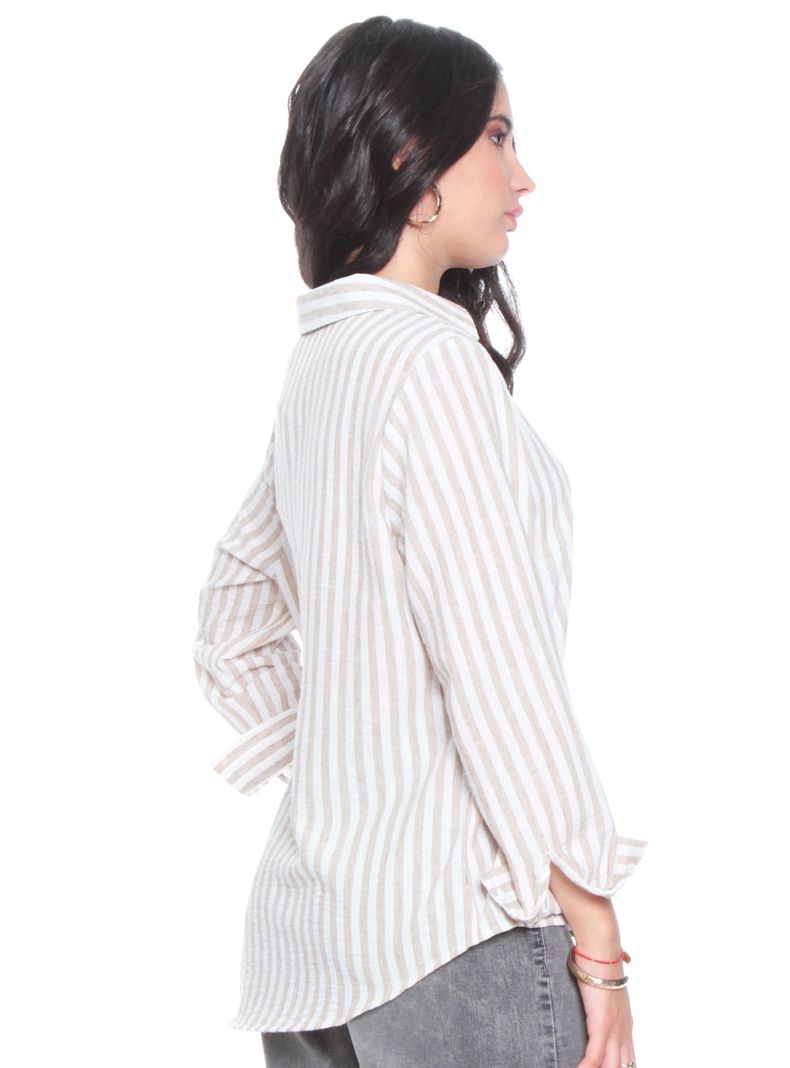Blusa Manga Larga Listada Abotonada Delantero-1