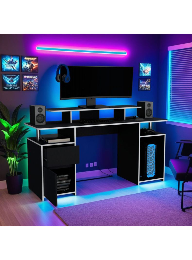 Escritorio Gamer Keria 1 Puerta 1 Cajón Wengue-5