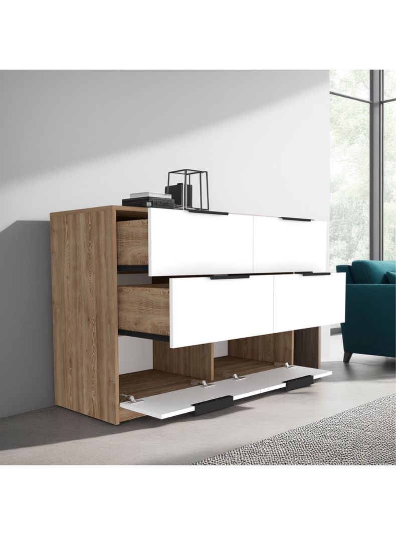 Cómoda Kaia 4 Cajones 2 Puertas Miel Blanco-4